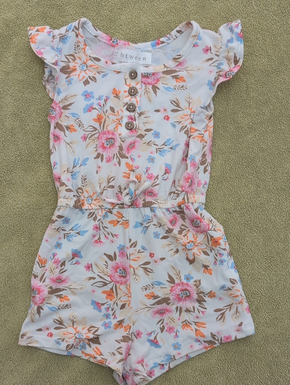btween White Floral Lace Toddler Romper